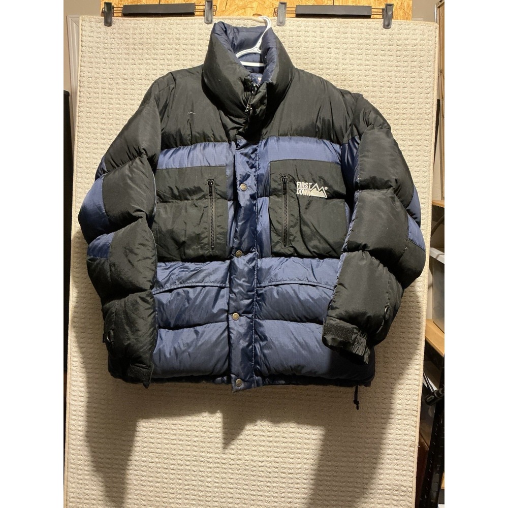 First Down Men's Puffer Coat L VINTAGE Blue Black 90's